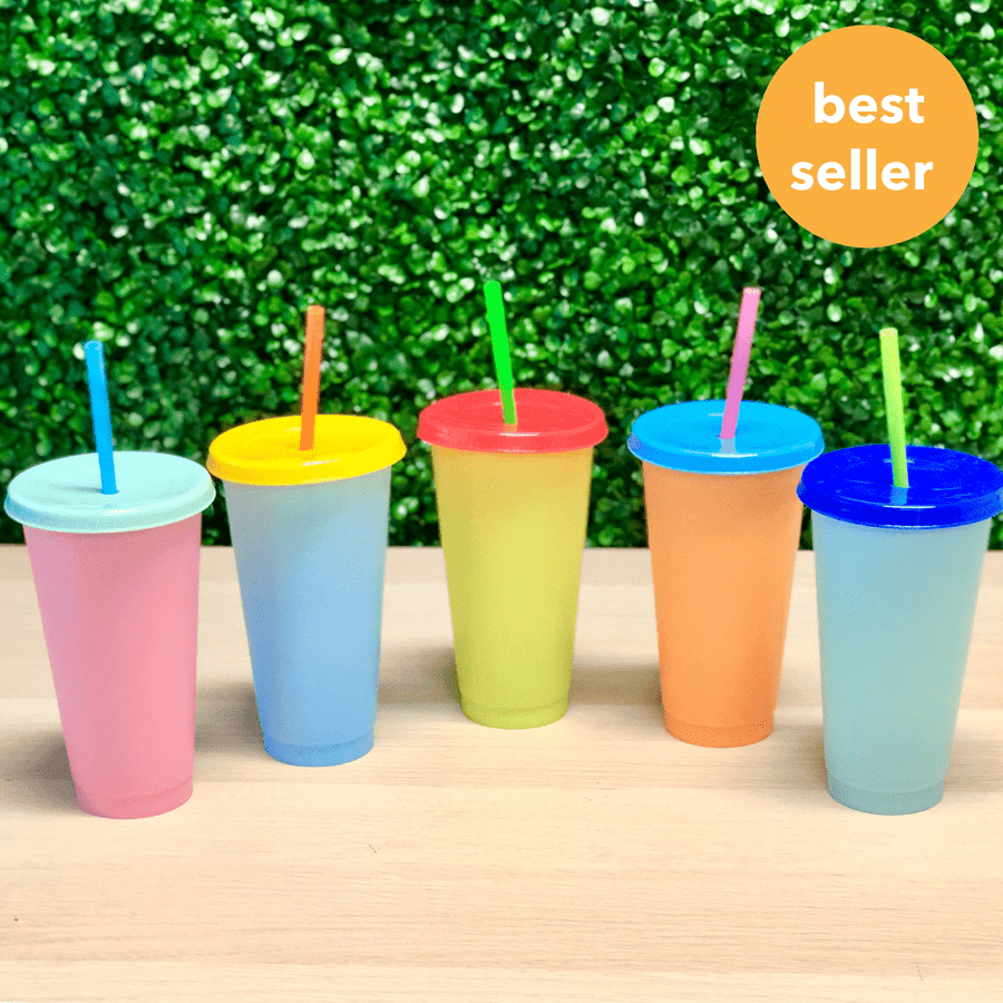 The Smoothie Bombs 5 Cups With Lids & Straws Colour Changing Tumbler & Straw Set