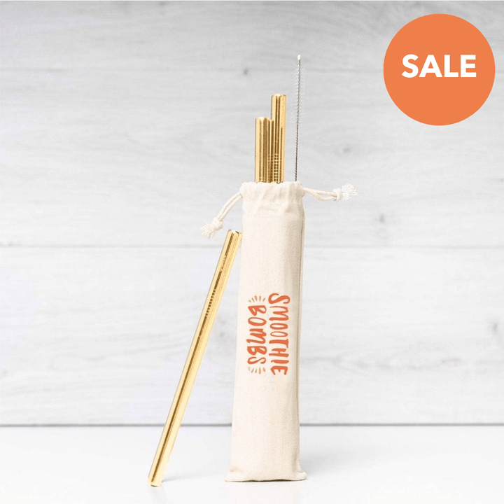 The Smoothie Bombs Set of 3 Straws Gold Reusable Thick Smoothie Straw Set