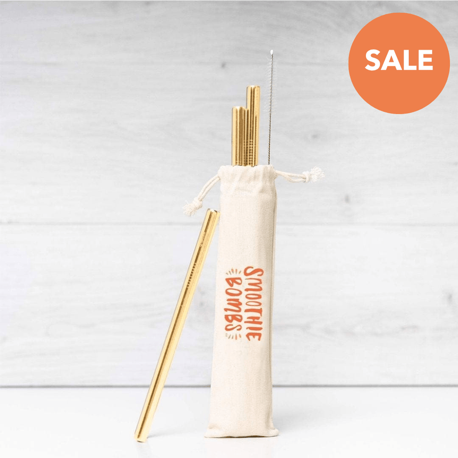 The Smoothie Bombs Set of 3 Straws Gold Reusable Thick Smoothie Straw Set